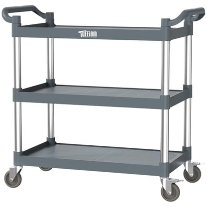 TUFFIOM Plastic Service Utility Cart with Wheels,Heavy Duty 450lbs Capacity, 3-Tier Commercial Rolling, Ideal for Restaurant, Foodservice, Office, Warehouse, Gray 39.8''L x 19.1''W x 38.4''H - size: Gray 39.8''L x 19.1''W x 38.4''H