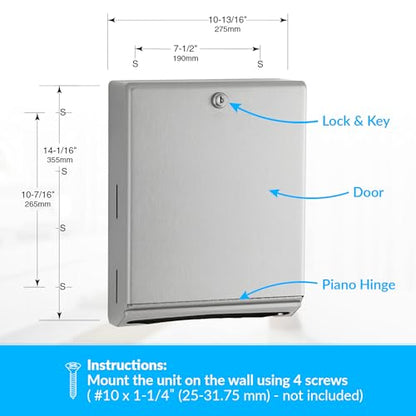 Bobrick B-262 Surface Mounted Paper Towel Dispenser - Stainless Steel Commercial Bathroom Towel Dispenser with Tumbler Lock 400 C-Fold or 525 Multifold Capacity - size: 14", style: Tumbler Lock