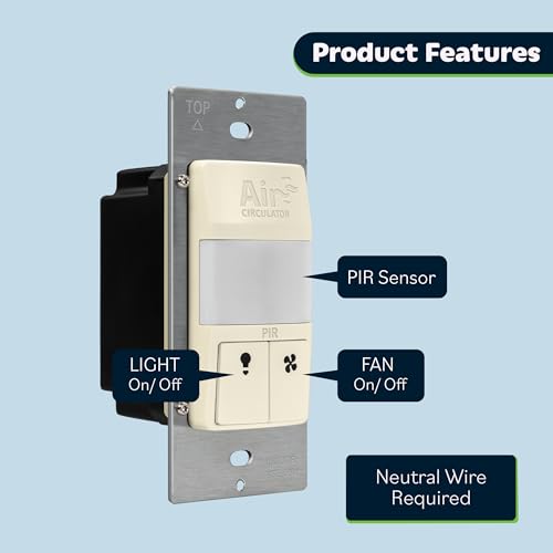 TOPGREENER Fan Timer Switch with PIR Motion Sensor, Light Almond, UL Listed - color: Light Almond, size: Light&Fan Sensor Combo