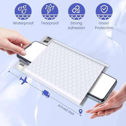Fuxury Bubble Mailers 5x8.6" 50 Pack White Waterproof Padded Envelopes - color: White, size: 5x8.6" 50PC