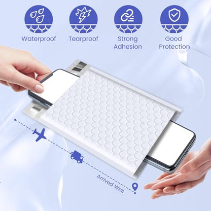 Fuxury Bubble Mailers 5x8.6" 50 Pack White Waterproof Padded Envelopes - color: White, size: 5x8.6" 50PC