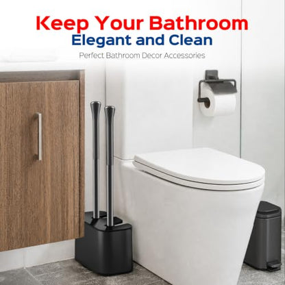 HAMITOR Toilet Bowl Brush and Plunger Set: 2-in-1 Hidden Holder Design - color: Black