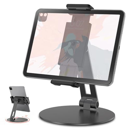 Rotating Tablet Stand,360°Rotatable Retail Kiosk Holder,Aluminum Commercial POS Display Stand for Microsoft Surface,iPad 10,Galaxy Tabs-7''-13''Tablets for Business,Office,Reception Kitchen,Home-Black