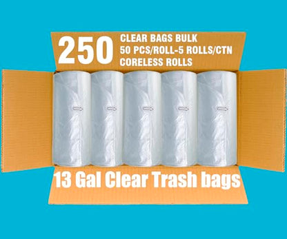 BEIDOU-PAC Trash Bags 13 Gallon, 250 Count Bulk, Clear Plastic Recycling Garbage Bags, Multi-purpose Tall Kitchen Trash Bags Can Liners for Business Home Commercial and Industrial - style: 13 Gallon |250 Count