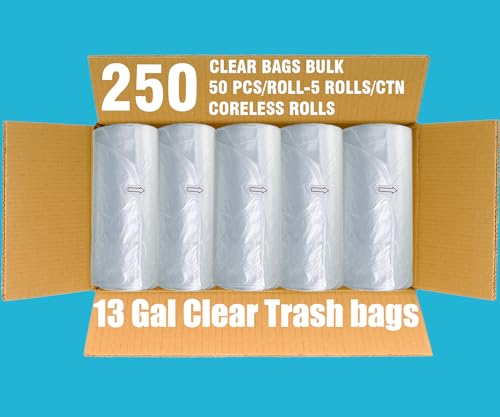 BEIDOU-PAC Trash Bags 13 Gallon, 250 Count Bulk, Clear Plastic Recycling Garbage Bags, Multi-purpose Tall Kitchen Trash Bags Can Liners for Business Home Commercial and Industrial - style: 13 Gallon |250 Count