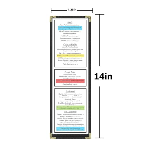 Goodsmart Restaurant Menu Covers - 25 Pack Black 1-Page/2-View 4.25" x 14", Top-Loading Vinyl Menu Holders with Clear Sleeves, Double-Stitched Edge, Leather-Style Café Covers with Gold Corners - color: Black, size: 1 Page / 2 Views - 4.25" x 14"