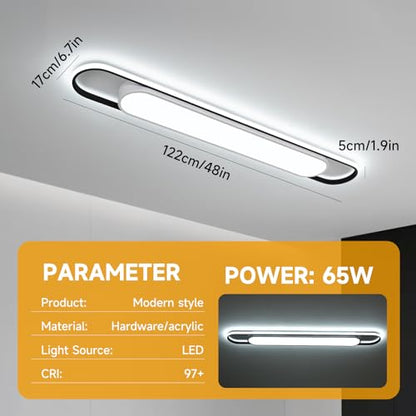 4Ft Cool White Modern LED Ceiling Lighting,65W Metal Linear Ceiling Lamp,6500K High Brightness Simple Long Light for Kitchen Dining Living Room Laundry, Garage Cloakroom Lighting (48Inch) - color: Cool White (6500K/NOT Dimmable ), size: 4 FT (48 Inch / 12