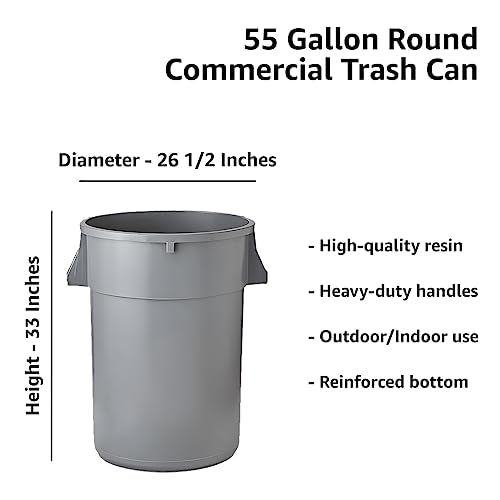 Set of 6 55 Gallon Round Commercial Trash Can, Industrial Recycling Bin, Durable Garbage Can, Ingredient Bin, Safe Food Container (Grey) - color: Grey