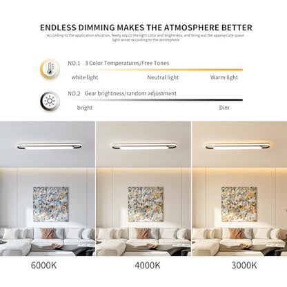 4Ft Modern Smart LED Linear Ceiling Lights Dimmable LED Ceiling Lamp with Remote Control,65W Metal/Acrylic Flush Mount Ceiling Lighting Fixtures for Kitchen Living Room Kitchen Dining Room (48") - color: Dimmable, size: 48 Inch (4 FT)