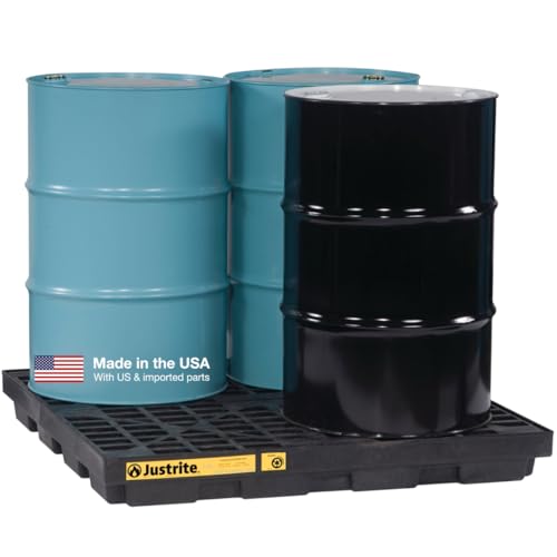 Justrite Low Profile 4 Drum Spill Containment Pallet Accumulation Center - color: Black, style: 4 Drum