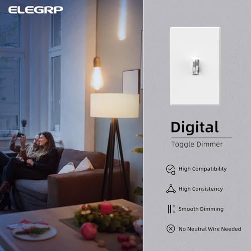 ELEGRP Digital Dimmer Switch for LED/CFL, Toggle Dimmer Switch with Decorative Frameless Design Wallplate, Single Pole/3-Way, UL Listed, 2 Pack, White - color: White, size: Screwless Design