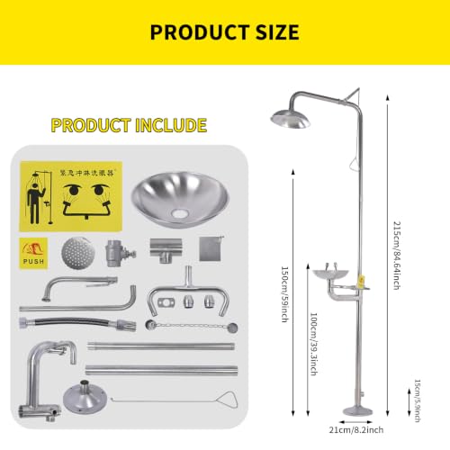 Generic 304 Stainless Steel Eye Wash Station & Shower (90.55 in)