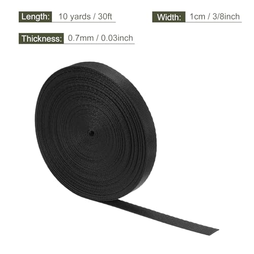 MECCANIXITY Flat Nylon Webbing Strap 3/8 Inch 10 Yards Black - color: Black, size: 3/8 Inch x 10 Yards