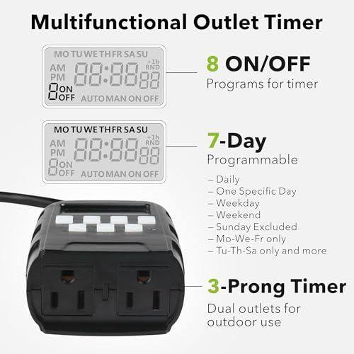 BN-LINK Outdoor 7-Day Programmable Timer Outlet, 2 Outlets - size: Standard