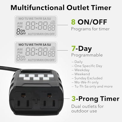 BN-LINK Outdoor 7-Day Programmable Timer Outlet, 2 Outlets - size: Standard