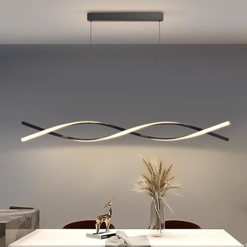 Modern Ceiling Pendant Lights, 57in Chandelier Dimmable with Remote Control 3000k-6000K Adjustable Color Temperature, Aluminum Island Lighting Lamp Fixture for Kitchen, Dining Room - color: B-Black, size: 57inch