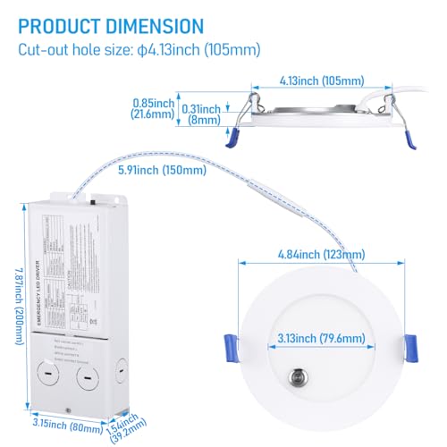 TORCHSTAR 2-Pack 4 Inch LED Recessed Light with Emergency Battery Backup