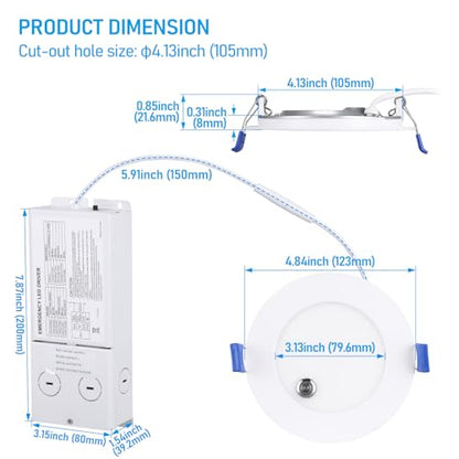 TORCHSTAR 2-Pack 4 Inch LED Recessed Light with Emergency Battery Backup