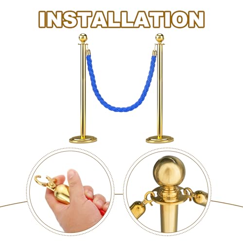 MECCANIXITY Twisted Stanchion Rope 3.28 Ft/1 M, Barrier Rope Twisted Post Ropes with Snap Hooks for Posts Stands Queue Divider Crowd Control, Blue Golden - color: Blue Golden, size: 3.28 Ft