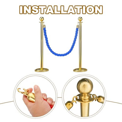 MECCANIXITY Twisted Stanchion Rope 3.28 Ft/1 M, Barrier Rope Twisted Post Ropes with Snap Hooks for Posts Stands Queue Divider Crowd Control, Blue Golden - color: Blue Golden, size: 3.28 Ft