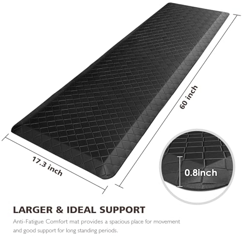 HappyTrends Kitchen Floor Mat - 4/5 Inch Thick Anti-Fatigue Kitchen Rug - color: Black, size: 60"L x 17.3"W x 0.8"Th