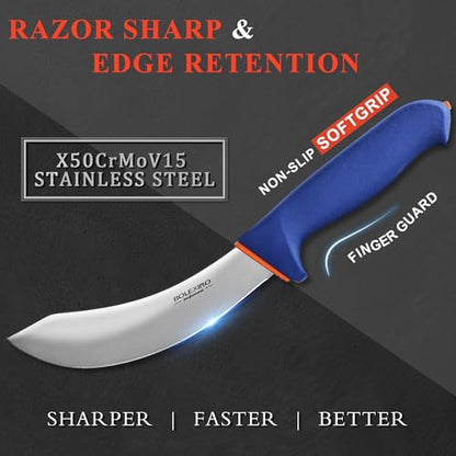 6" Skinning Butcher Knife, X50CrMoV15 Steel, Non-Slip SoftGrip - style: Skinning Knife