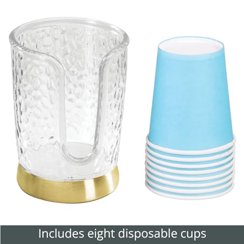 mDesign Plastic/Steel Compact Small Disposable Paper Cup Dispenser Storage Holder for Rinsing Cups on Bathroom Vanity Countertops - Rain Collection - Clear/Soft Brass - color: Clear/Soft Brass