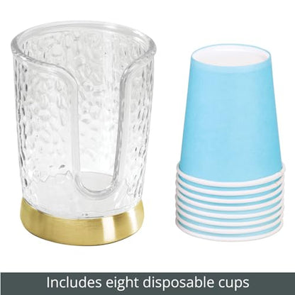 mDesign Plastic/Steel Compact Small Disposable Paper Cup Dispenser Storage Holder for Rinsing Cups on Bathroom Vanity Countertops - Rain Collection - Clear/Soft Brass - color: Clear/Soft Brass