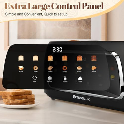 Tesslux 4 Slice Toaster, Touchscreen, 1.5" Long Wide Slot, 1300W, Black - color: Black