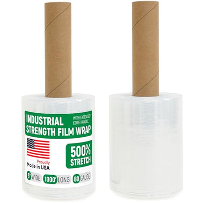 5" x 1000' Industrial Strength Stretch Wrap with Extended Handle, Pack of 2 - size: Pack of 2