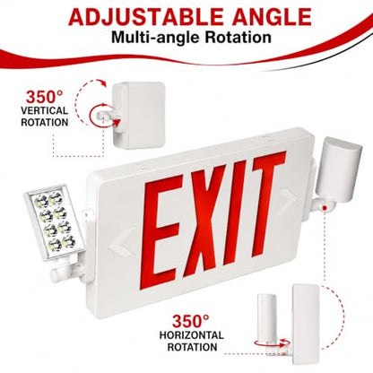 8 Pack Double Sided LED Emergency EXIT Sign Combo, Two LED Lights, Backup Battery, US Standard Red Letter Emergency Exit Lighting, Commercial Grade, 120-277V, Fire Resistant (UL 94V-0)