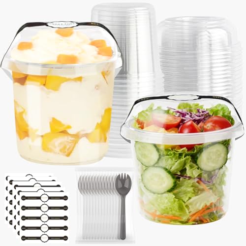 Disposable Food Containers With Lids And Spoons 50 Pack 24oz Parfait Dessert Fruit Salad Cups Take Out Meal Prep Salad Bowls For Lunch, To-Go Party Containers Food Storage Containers With Lids (24oz) - size: 24oz