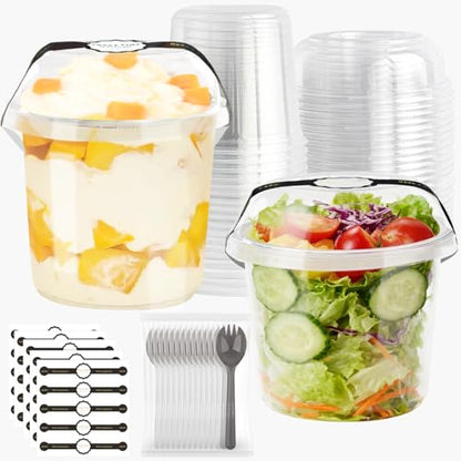 Disposable Food Containers With Lids And Spoons 50 Pack 24oz Parfait Dessert Fruit Salad Cups Take Out Meal Prep Salad Bowls For Lunch, To-Go Party Containers Food Storage Containers With Lids (24oz) - size: 24oz