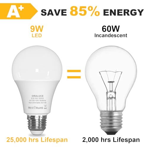 ORALUCE E26 LED Light Bulb 60 Watt, A19 9W 3000K Warm White, 6 Pack - color: Warmwhite, size: 6 Count (Pack of 1)