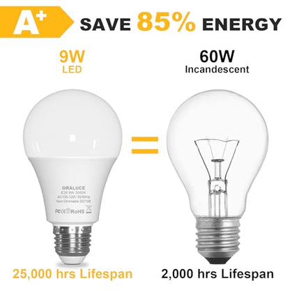 ORALUCE E26 LED Light Bulb 60 Watt, A19 9W 3000K Warm White, 6 Pack - color: Warmwhite, size: 6 Count (Pack of 1)