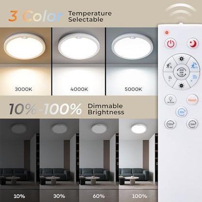 Annaror Motion Sensor Ceiling Light with Remote, Wired Motion Sensor Light Indoor 3000K 4000K 5000K, 2000K Nightlight 1800LM Dimmable Motion Activated Light with Timer for Hallway Closet Stairs - size: 1pc 8.7in