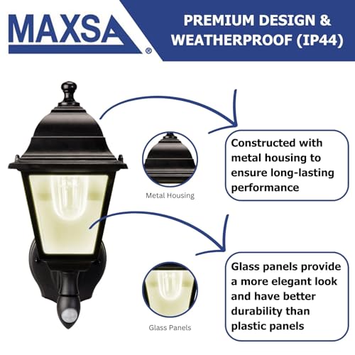 MAXSA 43319 Battery-Run Motion-Activated Outdoor Metal Wall Sconce Black - color: Black, size: 3000K (Warm White) - Standard