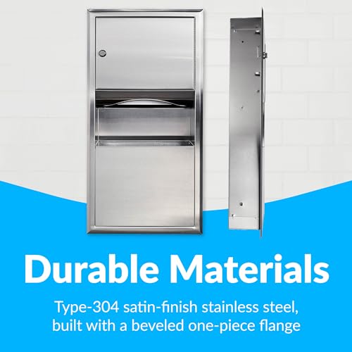 BOBRICK 369 ClassicSeries Stainless Steel Recessed Paper Towel Dispenser with 2-Gallon Waste Receptacle, 28" Height, 14" Width, Satin Finish