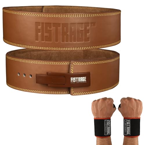 FISTRAGE Lever Buckle Weight Lifting Leather Black Belt Gym Back Support for Men & Women Training Fitness Exercise for Tough Workouts | Power Lifters | Supports Lumber Lower Back - color: Brown, size: X-Large