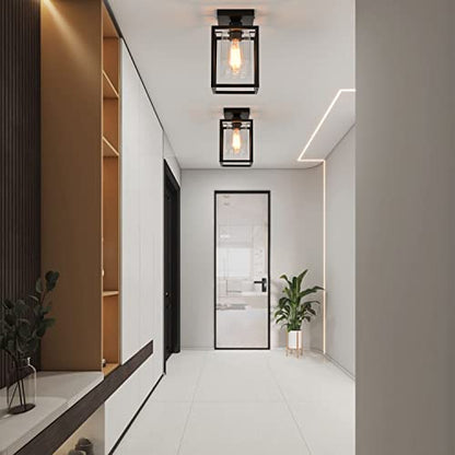 2 Pack Semi Flush Mount Ceiling Light, Black Metal Frame with Clear Glass Shade, Farmhouse Light Fixture for Kitchen, Island, Entryway, Porch, Foyer, Dining Room - color: Black