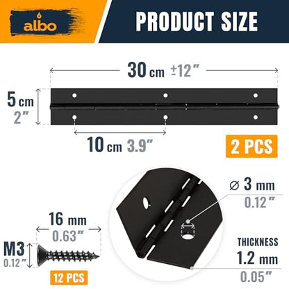 ALBO 12" x 2" Piano Hinge Stainless Steel 304, Black, 2-Pack - color: Black, size: 12 Inch