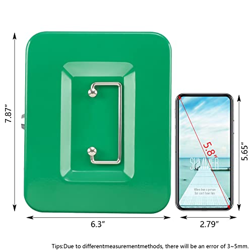 KYODOLED Medium Cash Box with Money Tray,Small Safe Lock Box with Key,Cash Drawer,7.87"x 6.30"x 3.54" Green Medium - color: Green-1PACK, size: Medium