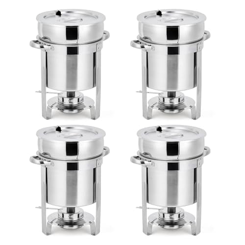 GarveeHome 11QT Soup Chafer Set of 4, Stainless Steel Round Soup Warmer with Pot, Notched Lids & Fuel Holders, Commercial Food Warmer for Buffets, Events and Party Service - color: Silver, size: 11QT-4 Pcs