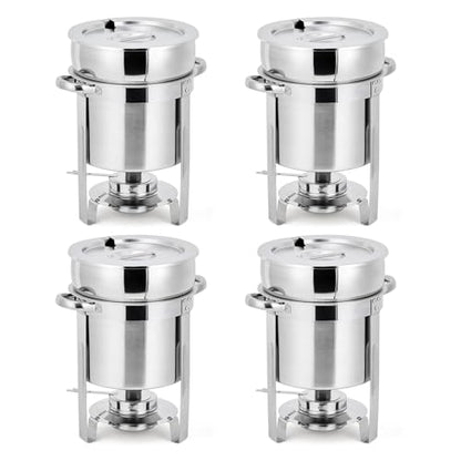 4 Pack Soup Chafing Dishes for Buffet 11QT Stainless Steel Soup Warmer Set with Lids & Fuel Holders,Round Food Warmer Pot for Catering Supplies Party - size: 11QT 4Pcs