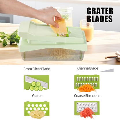RüK 10-in-1 Vegetable Chopper – 6 Blade Veggie Chopper with Container, Food Dicer, Onion Cutter, Cheese Grater, Mandoline Slicer, Kitchen Gadgets & Home Essentials (Green) - color: Green