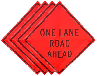 36"x36" One Lane Road Ahead Orange Mesh Roll-Up Signs 4-Pack - color: One Lane Road Ahead