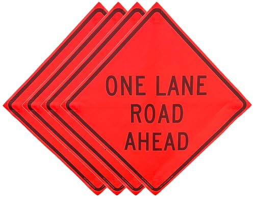 36"x36" One Lane Road Ahead Orange Mesh Roll-Up Signs 4-Pack - color: One Lane Road Ahead