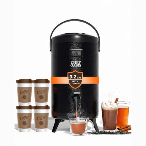 Insulated Beverage Dispenser 3 Gallon,Hot&Cold Drink Dispenser with Spigot,LCD Thermometer,Stainless Steel Triple-Layer Insulation,for Tea Coffee Milk Juice,Party Buffet(Black, 1 Pack) - color: Black, size: 1 Pack