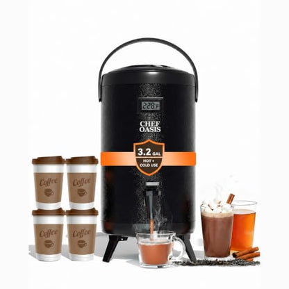 Insulated Beverage Dispenser 3 Gallon,Hot&Cold Drink Dispenser with Spigot,LCD Thermometer,Stainless Steel Triple-Layer Insulation,for Tea Coffee Milk Juice,Party Buffet(Black, 1 Pack) - color: Black, size: 1 Pack