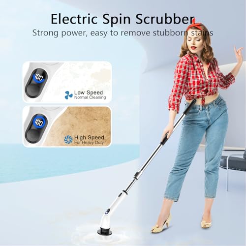 TUYU Electric Spin Scrubber,8 Replaceable Brush Heads for Home - color: Gray